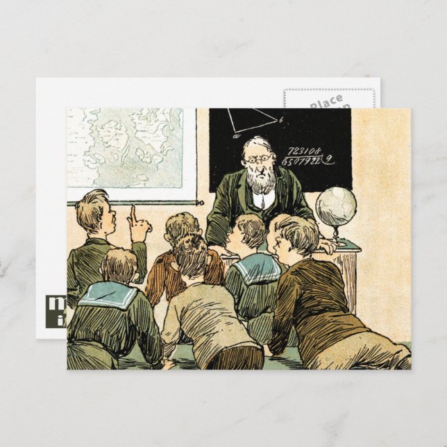 Teacher and students. Vintage Art  Postcard (Front/Back)