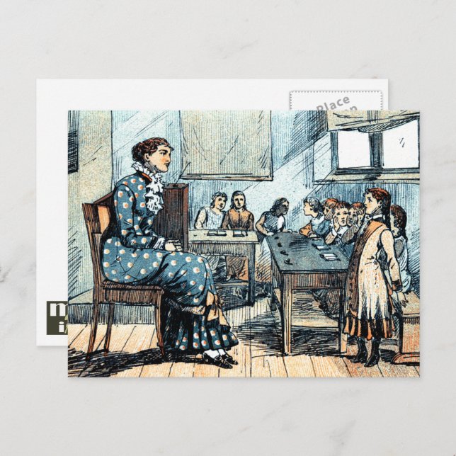 Teacher and students. Vintage Art Postcards (Front/Back)