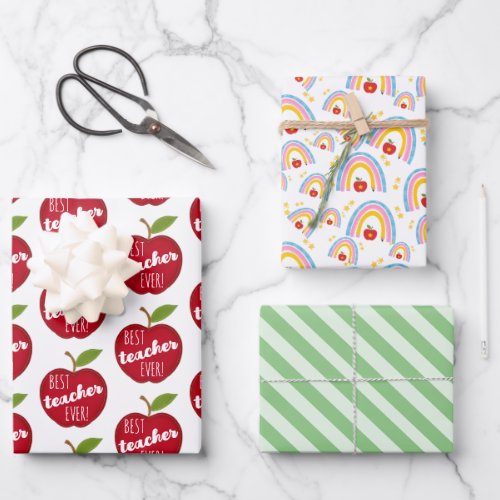 teacher apple appreciation bright colorful cute wrapping paper sheets