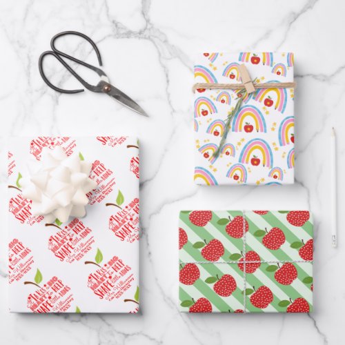 teacher apple appreciation bright colorful cute wrapping paper sheets