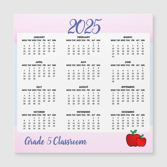 Teacher Apple Calendar 2025 Magnetic Card (Front)