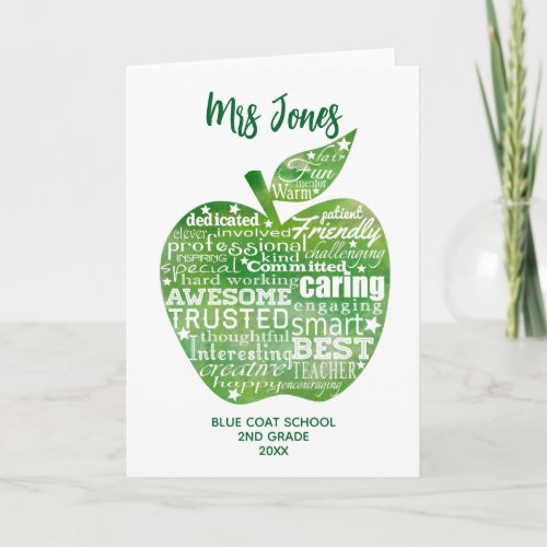 Teacher apple christmas appreciation thank you  card