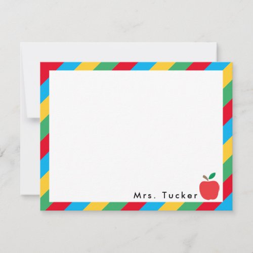 Teacher Apple  Colorful Stripes Cute Stationery Note Card