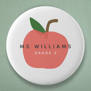 Teacher Apple Custom Grade Name Cute Modern Fun Button