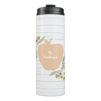 Teacher Apple Gray Wood Inspired Floral Thermal Tumbler by thepinkschoolhouse at Zazzle