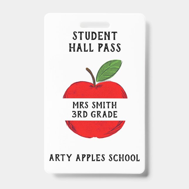 Teacher Apple Hall Pass or Bathroom pass Badge (Front)