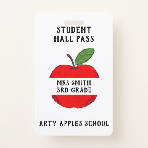 Teacher Apple Hall Pass or Bathroom pass Badge