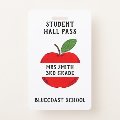 Teacher Apple Hall Pass or Bathroom pass Badge