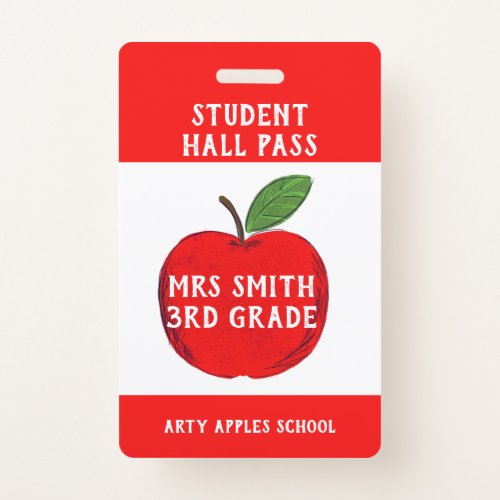 Teacher Apple Hall Pass or Bathroom pass Badge