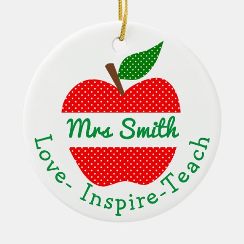 teacher apple love inspire teach christmas ceramic ornament