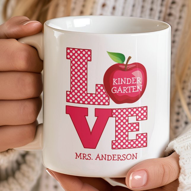 Teacher Apple Love Personalized Name And Grade Coffee Mug (Creator Uploaded)