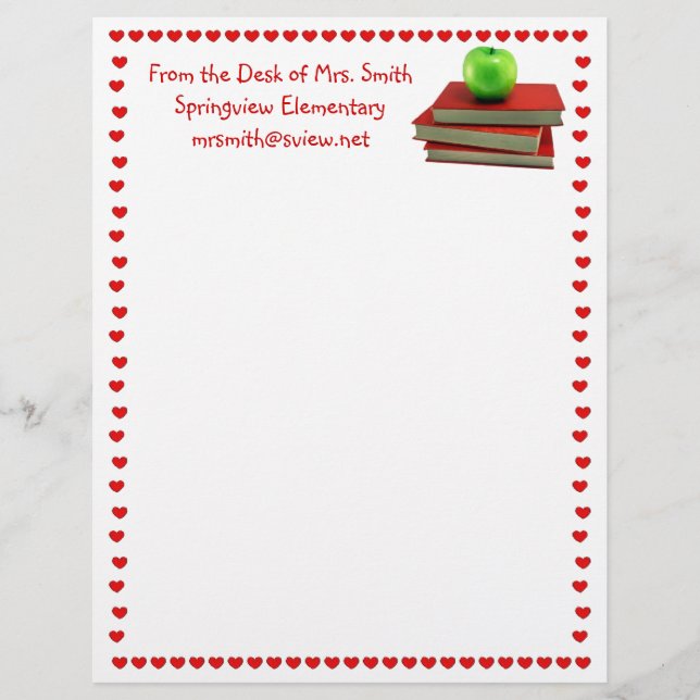 Teacher Apple on Books Letterhead (Front)