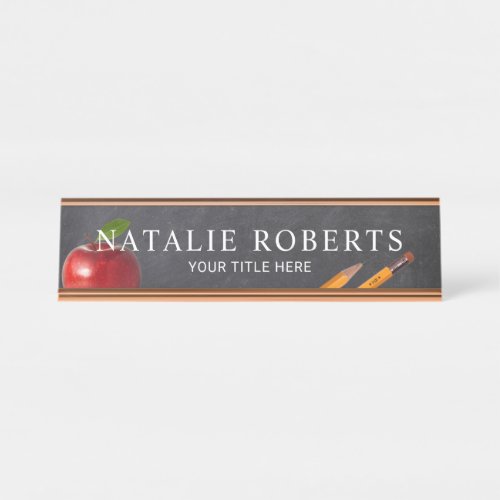 Teacher Apple  Pencils Chalkboard Desk Name Plate