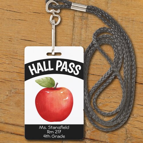 Teacher Apple Student Class Bathroom Hall Pass Badge