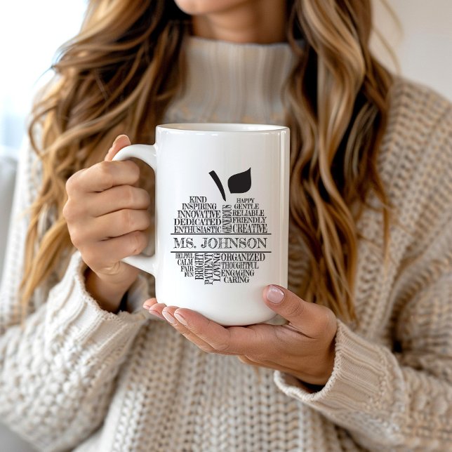 Teacher Apple Typography Black and White Coffee Mug (Creator Uploaded)