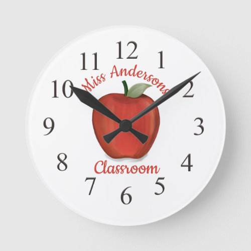 Teacher Apple Whimsical School Classroom Round Clock