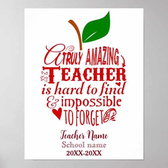 Teacher apple word art truly amazing teacher poster (Front)