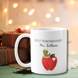 Teacher Appreciation Apple Bookworm Best teacher Coffee Mug