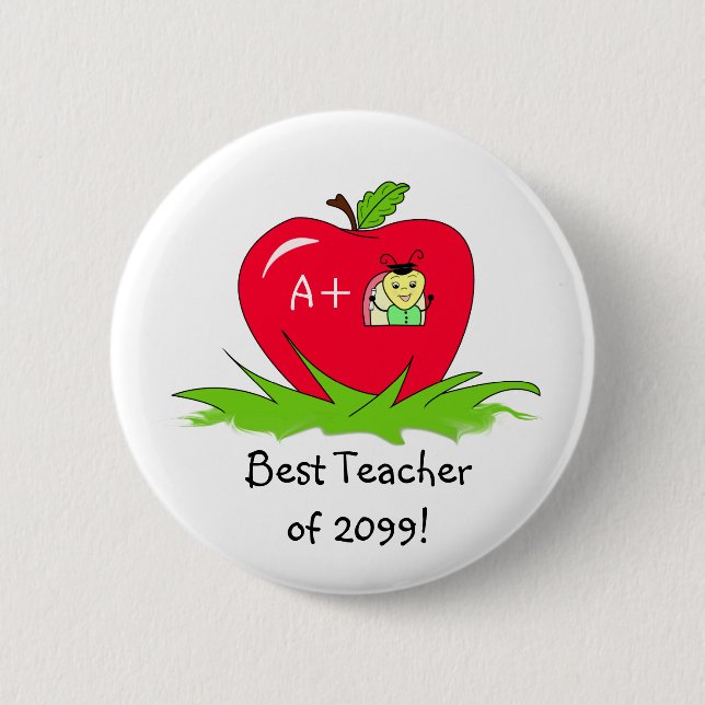 Teacher Appreciation Apple For Best Teacher Button (Front)