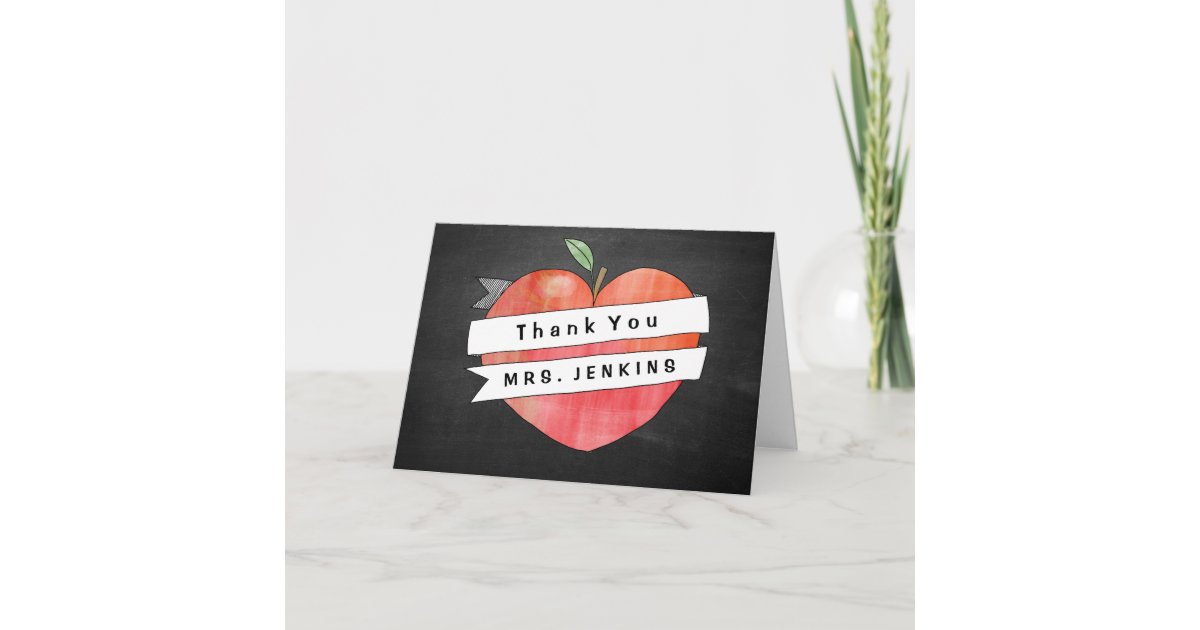 Teacher Appreciation Apple Heart Thank You Card 