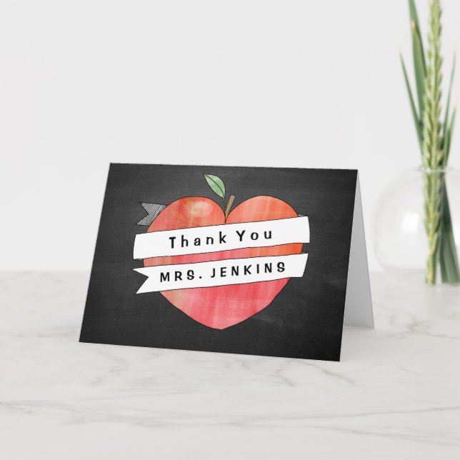 Teacher Appreciation Apple Heart Thank You Card (Front)