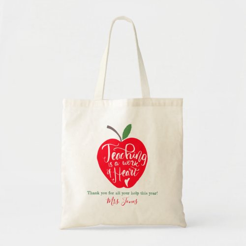 Teacher appreciation apple thank you tote bag