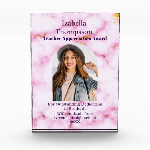 Teacher Appreciation Award Elegant Photo gold Block