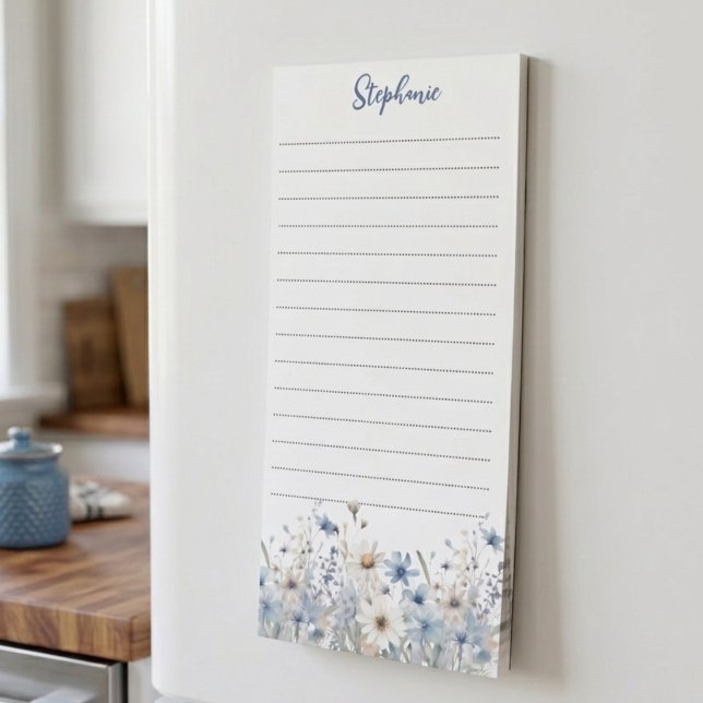 Teacher Appreciation Blue Botanical Meadow Magnetic Notepad (Blue botanical wildflower notepad for a teacher — perfect thank you gift idea for her)