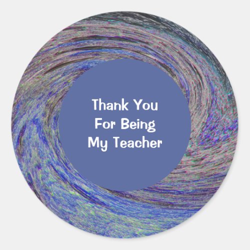 Teacher Appreciation Blue Spiral Swirl Thank You Classic Round Sticker