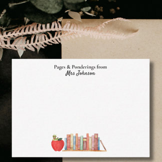 Teacher Appreciation Books Red Apple Bookworm Note Card