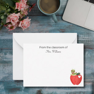 Teacher Appreciation Bookworm Apple Classroom Gift Note Card