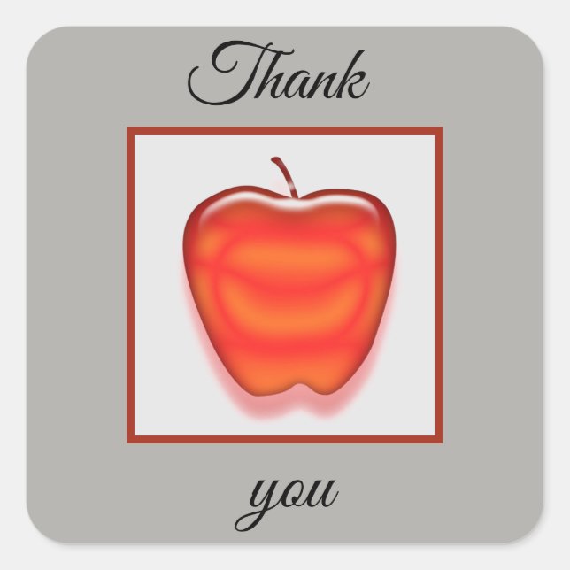 Teacher Appreciation Bright Red Apple Thank You Square Sticker (Front)