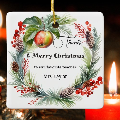 Teacher Appreciation Christmas Thank You  Ceramic Ornament