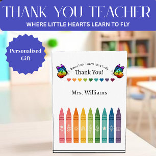 Teacher Appreciation Crayons Hearts Butterflies Acrylic Award