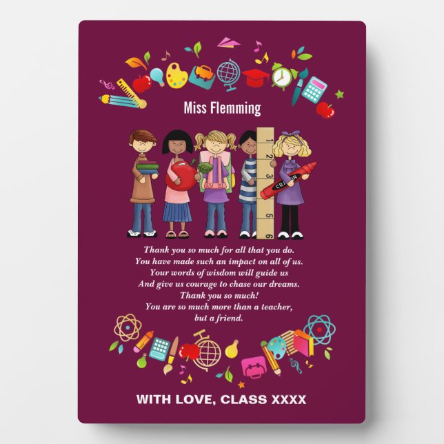 Teacher Appreciation Custom Name Gift  Plaque (Front)