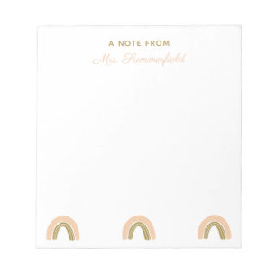 Teacher Appreciation Custom Name Pink Gold Rainbow Notepad