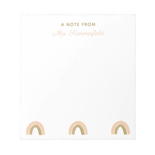 Teacher Appreciation Custom Name Pink Gold Rainbow Notepad