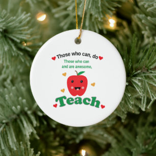 Teacher Appreciation Cute Red Apple Quote Ceramic Ornament