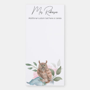 Teacher Appreciation Cute Watercolor Owl Magnetic Notepad