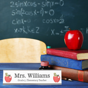Teacher Appreciation Day, Cute Red Apple, Custom Desk Name Plate