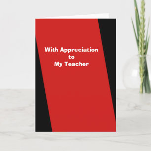 Teacher Appreciation Day Greeting Card, Stripe Red Letterpress Thank You Card