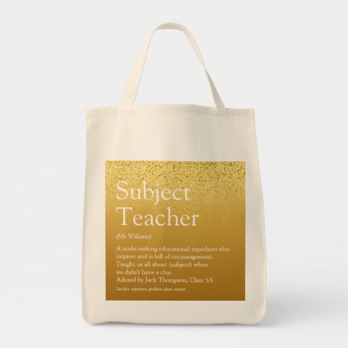 Teacher Appreciation Definition Gold Glitter Tote Bag