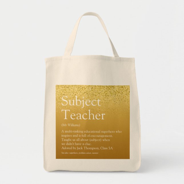 Teacher Appreciation Definition Gold Glitter Tote Bag (Front)