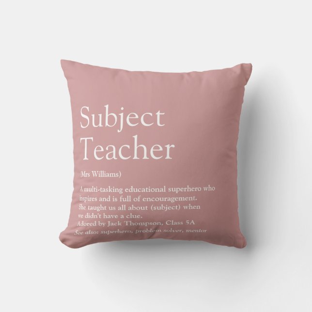 Teacher Appreciation Definition Pink Fun Throw Pillow (Front)