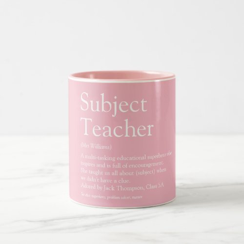 Teacher Appreciation Definition Pink Modern Two_Tone Coffee Mug
