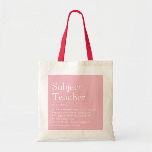 Teacher Appreciation Definition Pink Tote Bag
