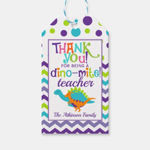 Teacher Appreciation Dinosaur Dino_Mite Thank You Gift Tags