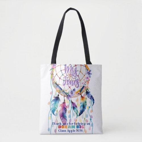 teacher appreciation dream catcher fingerprint  tote bag