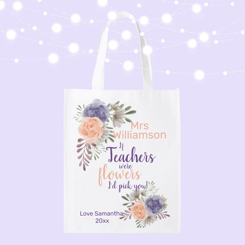 Teacher Appreciation Floral Peony Quote Grocery Bag