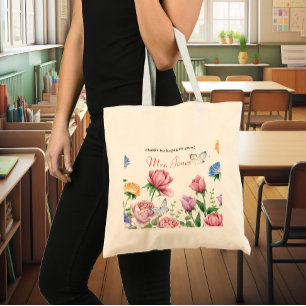 Teacher appreciation floral thank you tote bag